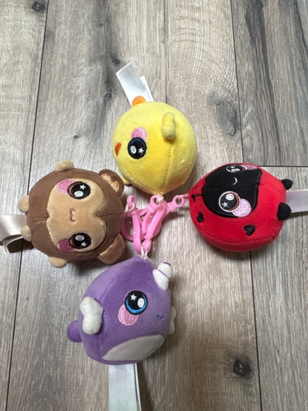 Squeezamals Plush Keychain Set Ladybug Unicorn Monkey & Chick Soft & Scented - 2
